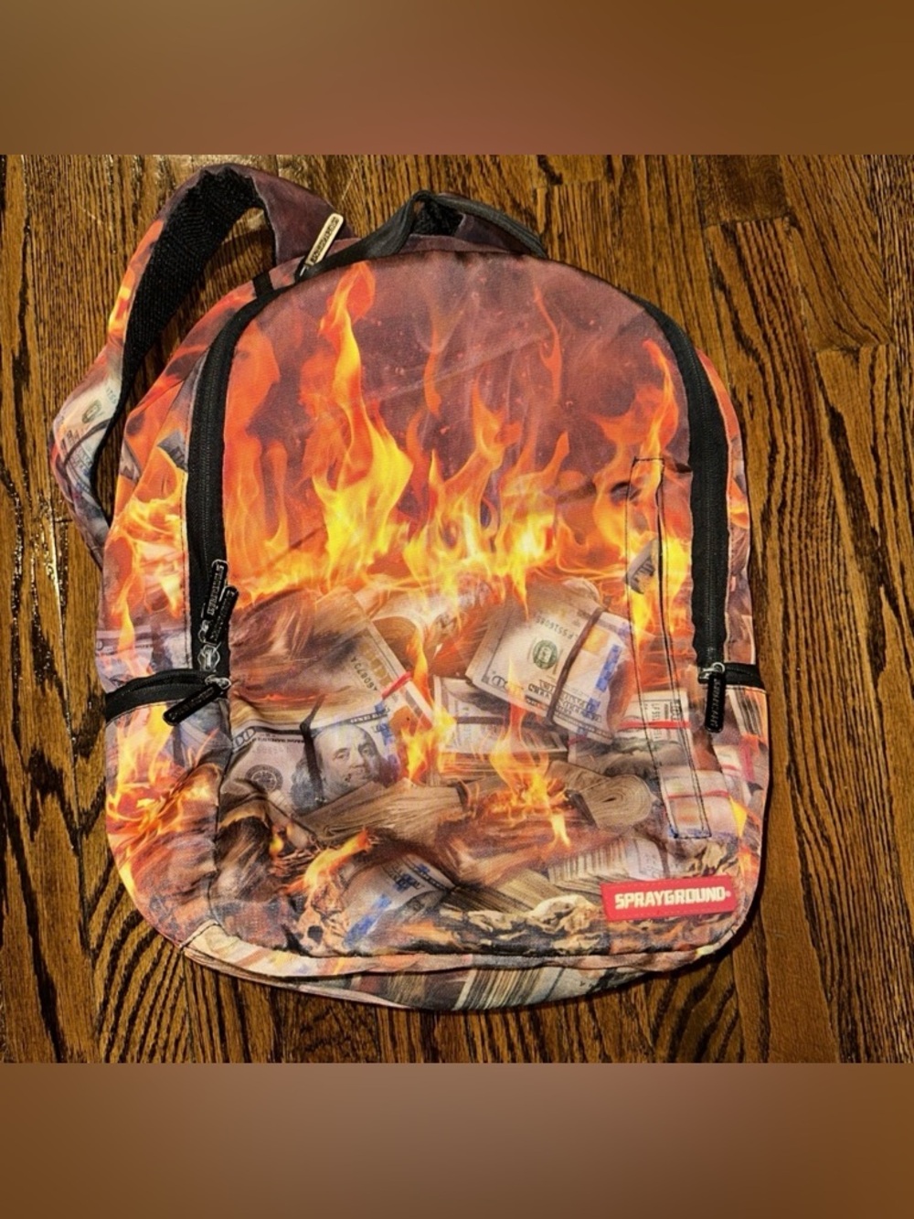 Sprayground Backpack Bookbag - Flames Burning Money